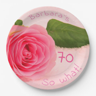 70. Geburtstag Pink Rose Individuelle Name Motivie Pappteller