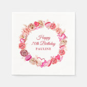 70. Geburtstag Pink Rose Wirbel HerzValentin Serviette (Vorderseite)
