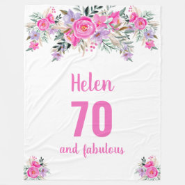 70. Geburtstag pinkfarbene Blumenvlies-Decke Fleecedecke