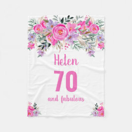 70. Geburtstag pinkfarbene Blumenvlies-Decke Fleecedecke