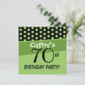 70. Geburtstag Polka Dots D425 Einladung (Stehend Vorderseite)