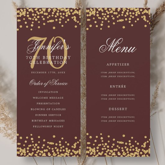 70. Geburtstag Programm Gold Burgundy Confetti Men