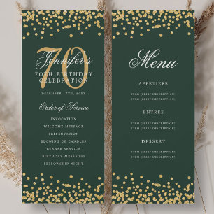 70. Geburtstag Programm Gold Green Confetti Menü