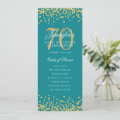 70. Geburtstag Programm Gold Türkis Confetti Menü (Stehend Vorderseite)