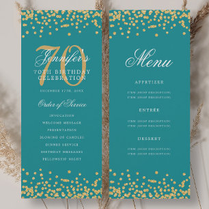 70. Geburtstag Programm Gold Türkis Confetti Menü
