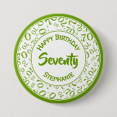 70. Geburtstag Random Number Pattern Grün/Weiß Button (Vorderseite)