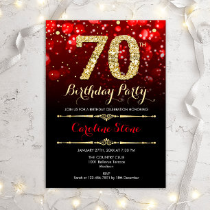 70. Geburtstag - Red Black Gold Einladung