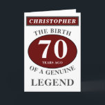 70. Geburtstag Red Genuine Legend Ihren Namen hinz Karte<br><div class="desc">70th Birth Of A Legend Birthday Red, Grey and White Card. Add the year, ändere "Legend" zu "Your needs". Add the name and a einzige Nachricht in the card. All easily using the template provided. You can change the age to make any age you want eg 45th, 56th, 62nd any...</div>
