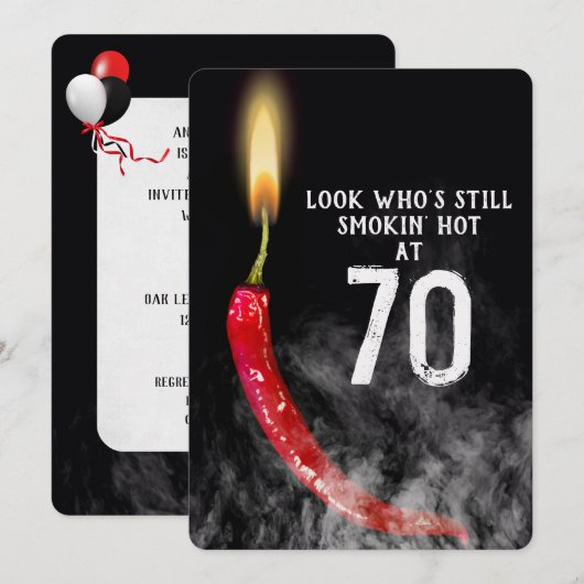 70. Geburtstag Red Hot Pepper Candle Einladung (Vorne/Hinten)