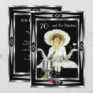 70. Geburtstag Retro Diva Art Deco Black Silver Einladung