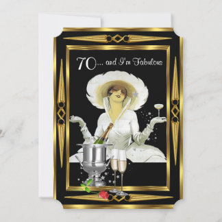 70. Geburtstag Retro Diva Art Deco Schwarzes Gold Einladung