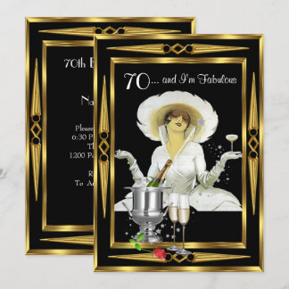 70. Geburtstag Retro Diva Art Deco Schwarzes Gold Einladung