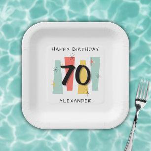 70. Geburtstag Retro-Midcentury-Modern-Farbenfroh Pappteller