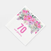 70. Geburtstag Rosa Blumenserie Party Servietten (Ecke)