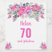 70. Geburtstag rosa Blumenweinetikett Weinetikett (Einzelnes Label)
