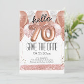 70. Geburtstag Rosa Glitzer Save the Date Einladung (Stehend Vorderseite)