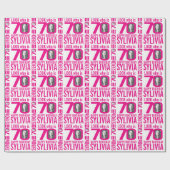 70. Geburtstag rosa Look 70 Foto-Name Geschenkpapier (Flach)