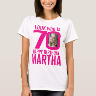 70. Geburtstag rosa Look 70 Foto und Name T-Shirt