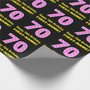 70. Geburtstag: Rosa Streifen und Herzen "70" + Na Geschenkpapier