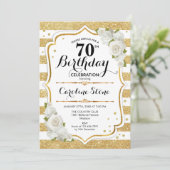 70. Geburtstag - Rose aus dem Goldmedaille Einladung (Stehend Vorderseite)