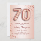 70. Geburtstag - Rose Gold Balloons Einladung (Vorderseite)