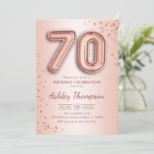 70. Geburtstag - Rose Gold Balloons Einladung (Stehend Vorderseite)