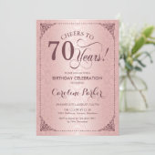 70. Geburtstag - Rose Gold Damask Einladung (Stehend Vorderseite)