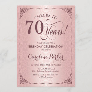 70. Geburtstag - Rose Gold Damask Einladung