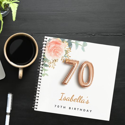 70. Geburtstag Rose Gold Eukalyptus Gästebuch Notizblock
