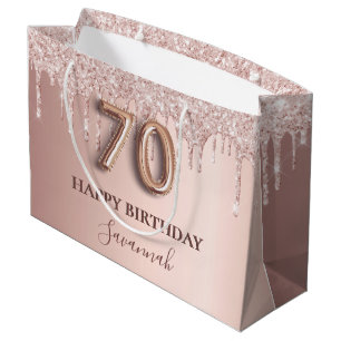 70. Geburtstag Rose Gold Glitzer Rosa Ballon Stil Große Geschenktüte