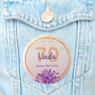 70. Geburtstag Rose Gold mit Konfetti und Blume Button