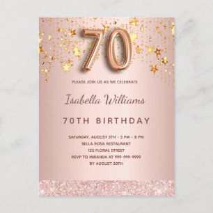 70. Geburtstag Rose Gold Rosa Sterne Ballon Drehbu Postkarte