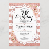 70. Geburtstag - Rose Gold Weiße Streifen