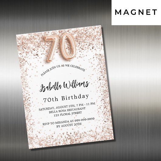 70. Geburtstag Rose Gold Weißer Luxus Magneteinladung