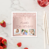 70. Geburtstag Rose Goldblüte Glitzer Foto Serviette (Beispiel)