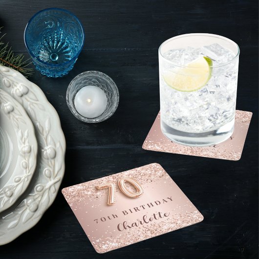 70. Geburtstag Rose Goldblütenname Rechteckiger Pappuntersetzer