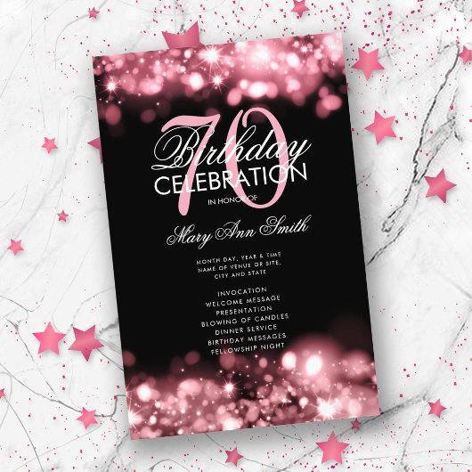 70. Geburtstag Rose Lights Gold Menü