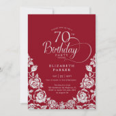 70. Geburtstag Rot Silber Rose Einladung (Vorderseite)