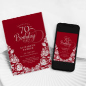 70. Geburtstag Rot Silber Rose Einladung