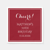 70. Geburtstag Rote Elegante Script Moderne Cheers Serviette (Vorderseite)
