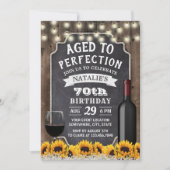 70. Geburtstag Rustikale Sonnenblumen & Wein Einladung (Vorderseite)