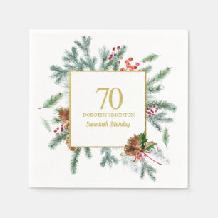 70. Geburtstag Rustikale Wintergrün Roter Bow Serviette
