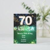 70. Geburtstag Save-the-Date Grün Postkarte (Stehend Vorderseite)