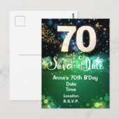 70. Geburtstag Save-the-Date Grün Postkarte (Vorne/Hinten)