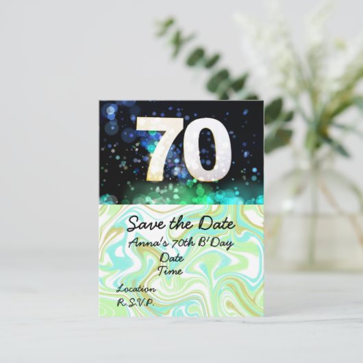70. Geburtstag Save the Date Postkarte (Stehend Vorderseite)