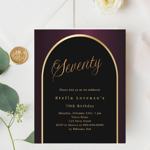 70. Geburtstag schwarz bordeauxrot goldene Bogen E
