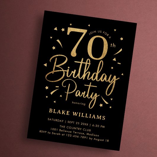 70. Geburtstag Schwarz Gold Einladung