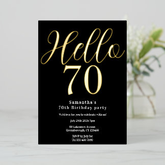 70. Geburtstag Schwarz Gold Eleganter Geburtstag Folieneinladung