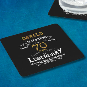 70. Geburtstag Schwarz Gold Legendär Retro Rechteckiger Pappuntersetzer