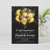 70. Geburtstag Schwarz und Gold Einladung (Stehend Vorderseite)